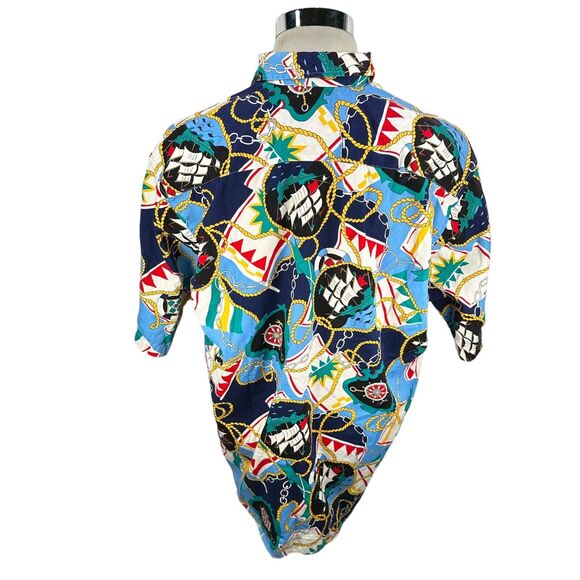 Vintage Tango Max Raab Shirt Men’s Large AOP Nautical Button Hawaiian Blue Gold - Picture 5 of 10